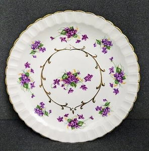 VTG 1950s WOOD & SONS Porcelain Dinner Plate: Pansies, Gold Rim, Ø10", England - Picture 1 of 8