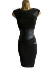 Lipsy Bodycon Wiggle Dress 16 Black Pencil Occasion Party Leather Detail Evening