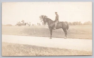 US Army Military Officer on Horse Madison Barracks Sackets Harbor NY 1914 RPPC - Picture 1 of 2