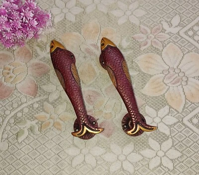 金枪鱼门把手一对黄铜航海主题室内门拉装饰 CA074 — 第 1/4 张图片