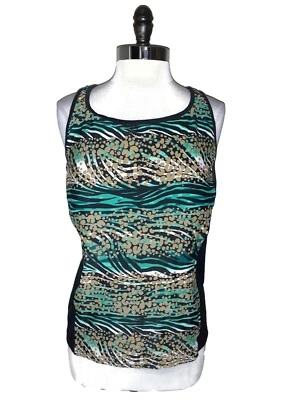NEW TROPICAL ESCAPE Plus Size 24W Tankini Swimsuit Top Black Brown Green - Image 1 of 4