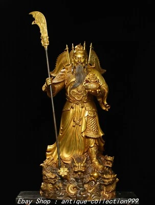 30.7" Antigua Dinastía Bronce Puro Oro 9 Dragón Guerrero Dios Guan Gong Yu Estatua Foto 1 de 4