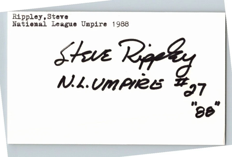 1980's -Steve Rippley- Signed/Autograph/Auto Index Card Umpire MLB - Image 1 of 1