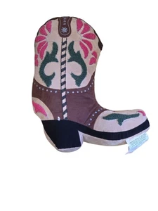 New Cowgirl Western Boot Throw Pillow Set Of 2 Pink Green Brown Decor - Picture 1 of 5