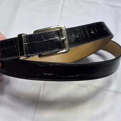 Cinturón Talbots Mujer Cuero Texturizado Negro L Tono Dorado Hebilla Elegante Negocios  Foto 1 de 4