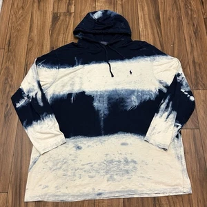 Polo Ralph Lauren Blue White Tie Dye Long Sleeve Hoodie Shirt Mens 3XB Big - Picture 1 of 14
