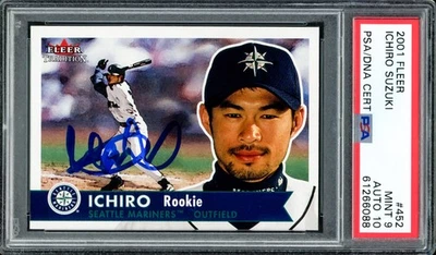 Ichiro Suzuki Auto 2001 Fleer Tradition RC 452 Mariners PSA 9 Auto GM 10 PSA/DNA - Image 1 of 2