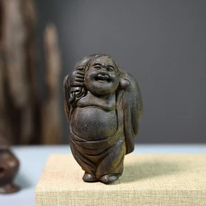 Pequeña madera de agar tallada Netsuke Hotei - Imagen 1 de 6