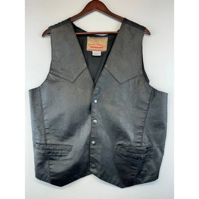 VTG Permit Platinum Leather Western Moto Black Vest Men's Snaps Large - Image 1 of 4