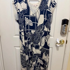 Tori Richard XL Blue & White Abstract Geo-Botanical Shift Dress – Resort Wear - Picture 1 of 3