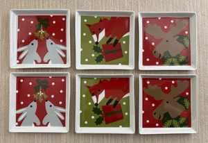Set of 6 Crate & Barrel Bunny, Moose, & Fox Appetizer Plates Joan Anderson~2018 - Picture 1 of 6