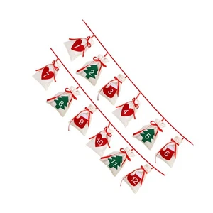 12Pcs Calendar Christmas Wreath Hanging Advent Calendar New Year Gift Bag - Picture 1 of 11