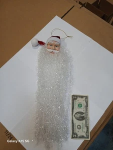 Vintage 80er Jahre Weihnachtsmann Kopf mit langem schimmerndem Bart Hängedeko - Bild 1 von 11
