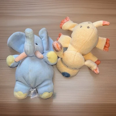 Plush Carters 1999 John Lennon Pastel Blue Elephant Puppy Baby Rattle Lot 2  7” - Image 1 of 4
