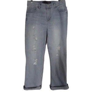 Express Size 2 Light Distressed Bell Crop High Rise Released Hems Jeans - Picture 1 of 10