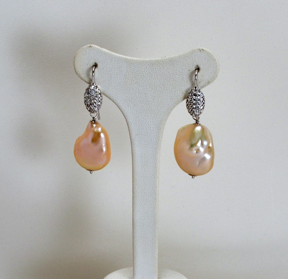 ORECCHINI IN ARGENTO 925 CON PERLE BAROCCHE MULTICOLORE E ZIRCONI AGHT 0389 A - Immagine 1 di 3