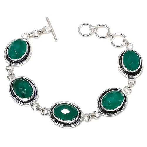 VALENTINO Bracciale gioielli in argento sterling 925 fatto a mano con pietre preziose onice verde misura 7 8"