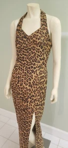FINAL SALE spotted leopard faux suede long halter dress S - Picture 1 of 9