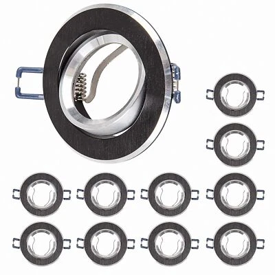 10x Telaio Alluminio Argento + Nero Spazzolato 16302-9 Ø68 MM per Lampadina - Immagine 1 di 4