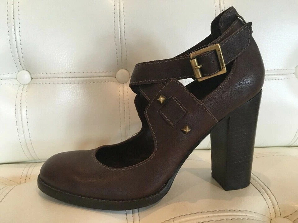 JUICY COUTURE 'HAYLEY' коричневый кожаный CrisCross высокий каблук лодыжки ремень гвоздики размер 8,5 - Изображение 1 из 4