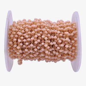 Peach Chalcedony Gemstone Beads Sterling Silver Chain Gold Plated Bulk Per Ft - Picture 1 of 8
