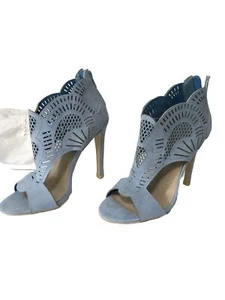 Stivaletti JUST FAB Grace tacco a spillo punta aperta in pelle taglia 5,5 blu - Foto 1 di 17