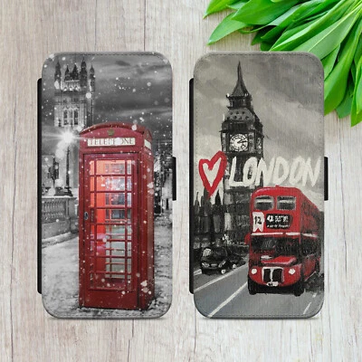 LONDON RETRO FLIP FOR IPHONE SAMSUNG HUAWEI VINTAGE SNOW WALLET PHONE CASE COVER - Image 1 of 4