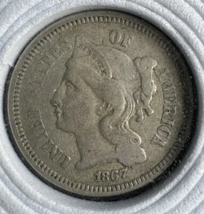 1867 3 Cent Nickel Civil Era US Coin - Picture 1 of 2