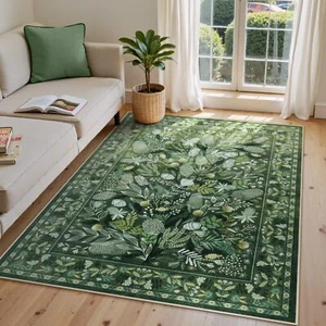Anidaroel Green Botanical Floral Washable 5x7 Area Rugs Abstract Large Rugs f... - Picture 1 of 9