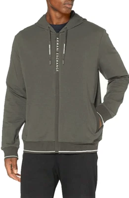 $120.00 A|X Armani Exchange Men's ZIP UP HOODED SWEATSHIRT, Olive, XS - Image 1 of 4