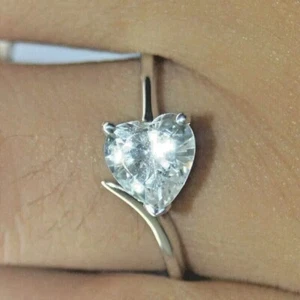 2Ct Heart Cut Lab Created Diamond Women's Wedding Ring 14K White Gold Plated - Picture 1 of 4