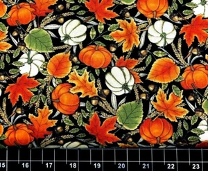 Tina Scrap 9"x21" Acorn Leaf Pumpkin Fall Autumn Harvest Halloween Cotton Fabric - Picture 1 of 1