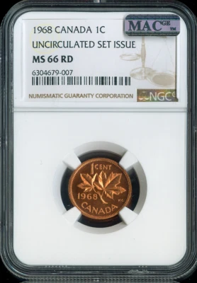 1968 Canada Small Cent 1C NGC MS-66 RD MAC - Quality - Image 1 of 2