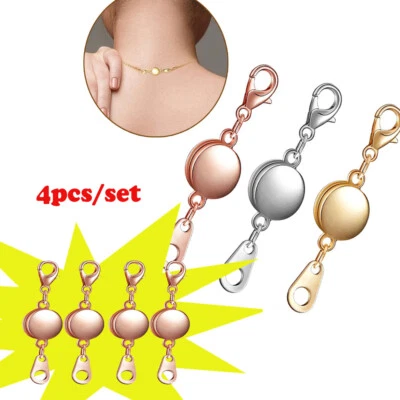 4pcs Strong Magnetic Lobster Clasp Jewelry Necklaces Converter Extender Hooks - Image 1 of 4