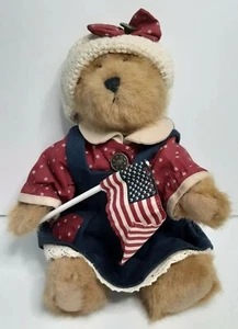 NWT Boyds 8" Plush Golden Brown Bear BAILEY Americana w/Patriotic Dress & Flag - Picture 1 of 7