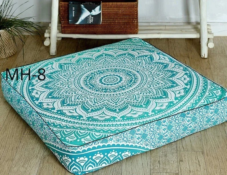 Funda de almohada de piso cuadrado mandala ombre verde indio 35" funda de cojín cama para perro EE. UU. Foto 1 de 2