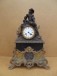 ancienne pendule bronze doré marbre chevalier écrivain aux anges musiciens  XIX - Photo 1/18