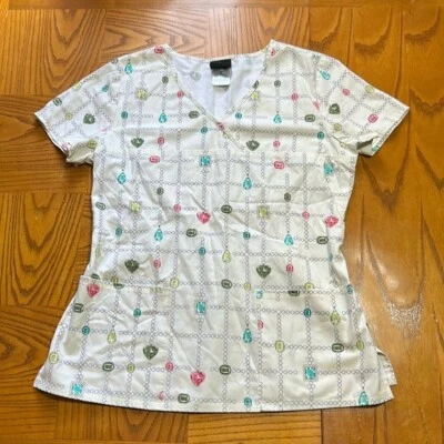 Baby Phat Women's Scrub Top Jewel Jewelry Print M Medium 26923 Pockets Elastic - Image 1 of 4