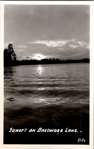 Basswood Lake Sunset RPPC Ely Minnesota Vintage Real Photo Postcard Hamilton Co - Picture 1 of 3