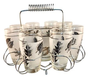 1960s Libbey Starlyte Mid Century Modern Frosted Silver Leaf Tumbler Glasses Wit - Picture 1 of 16