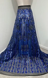 Tela de encaje azul negra elástica lentejuelas de 50"" de ancho vendida por yarda - Imagen 1 de 6