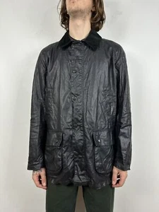 Men's Barbour Black Keats Linen/Polyurethane Coated Jacket Size L - Picture 1 of 24