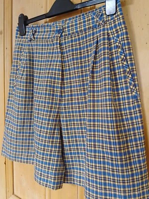 Pantalones Cortos Valerie Herman Talla 12 27W Cintura Alta Amarillo Azul Cuadros Golf Pierna Ancha Foto 1 de 4