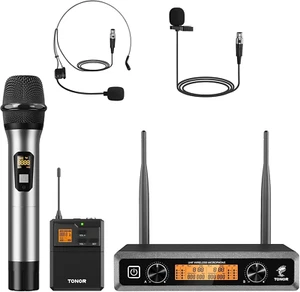 TONOR TW821 Lavalier Mikrofon Set Wireless 4 Kanäle Bodypack Für Karaoke & Reden - Bild 1 von 12