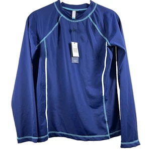 CABANA LIFE Big Girl's 14 Rashguard Top Long Sleeve Solid Blue White Stretch UV - Picture 1 of 8