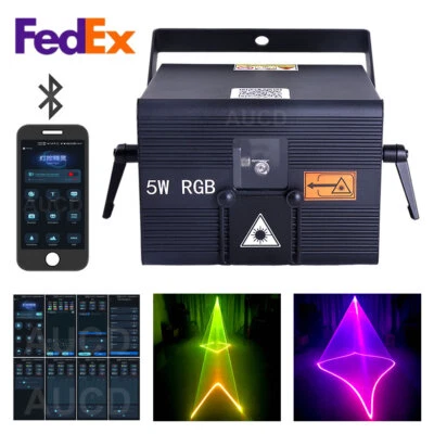 iOS Android App 5W RGB iLDA DMX Animation DJ Show Projector Laser Stage Lighting - Image 1 of 4