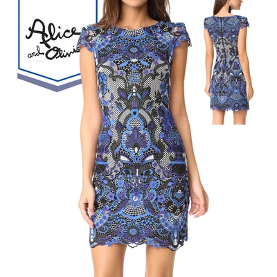 Alice + Olivia Nakia Guipure кружевное платье синий размер 4 новый без ЯРЛЫКОВ - Изображение 1 из 4