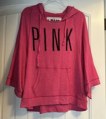 Victoria’s Secret ROSA Tejido Manga Larga Ancha Pullover Logo Kanga Sudadera con Capucha Mediana Foto 1 de 4
