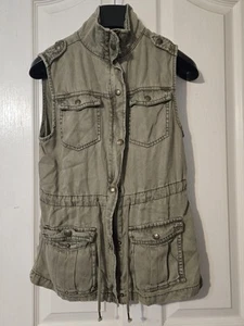 Max Jeans Olive Green Utility Style Long Jacket Vest Womens Sz XS - Picture 1 of 10
