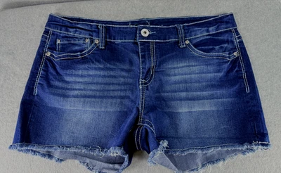 Pantalones Cortos Ariya Jeans Para Mujer Talla 15/16 Azul Bigotes Bordados Puntada Gruesa Usado Foto 1 de 4